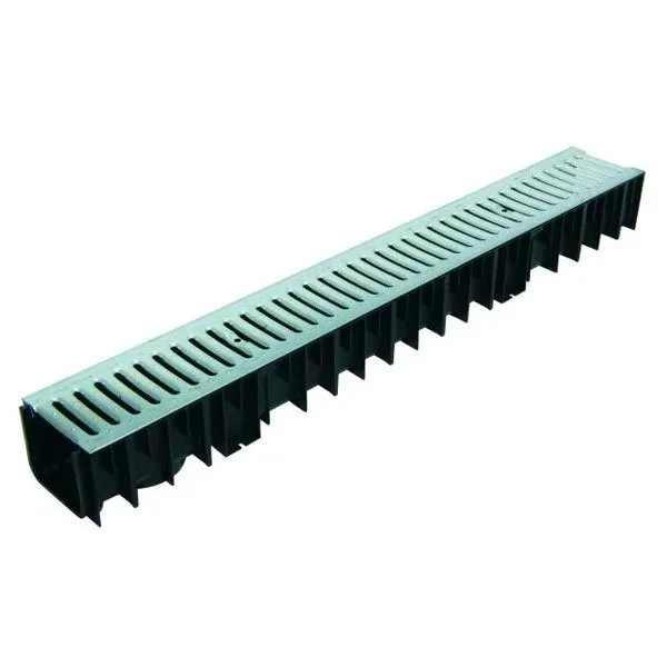 Canal PEAD + grelha em aço galvanizado 100x10x7 cm - 1 Canal PEAD + grelha em aço galvanizado 100x10x7 cm - 1
