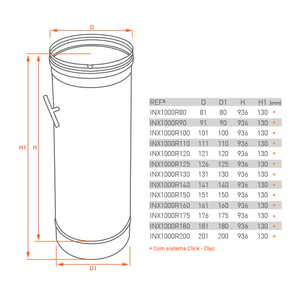 Tubo de chaminé c/registo em Inox simples 1m - 2 Tubo de chaminé c/registo em Inox simples 1m - 2