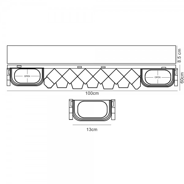 Canal com grelha oculta LuxWares 100x13x6cm +8,5cm - 8 Canal com grelha oculta LuxWares 100x13x6cm +8,5cm - 8