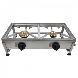 Trempe / Fogão em inox portátil MAXI de 2 bocas a gás 80x40 - 1