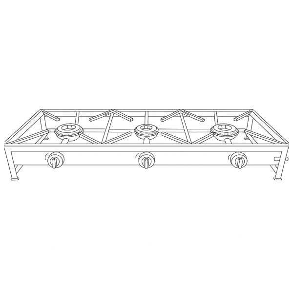 Trempe / Fogão em inox portátil MAXI de 3 bocas a gás 120x40 - 3 Trempe / Fogão em inox portátil MAXI de 3 bocas a gás 120x40 - 3